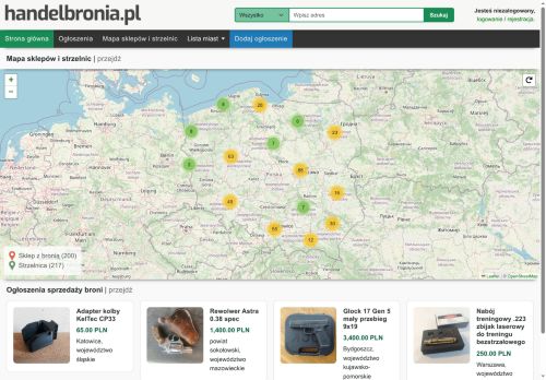 Ogłoszenia sprzedaży broni, mapa sklepów z bronią, mapa strzelnic